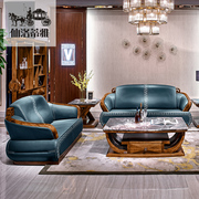 仙洛蒂雅总裁办公沙发头层真皮沙发组合现代中式乌金木实木沙发