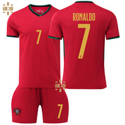 亲子装足球服2425欧洲杯葡萄牙主场足球服短袖7号C罗球衣儿童套装