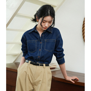 徐莫西(徐莫西)法式复古牛仔衬衫女秋季叠穿蓝色，衬衣设计感小众上衣外套
