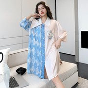 法国设计师CanaryKiss冰丝睡裙女夏季大码卡通衬衫裙春秋薄款