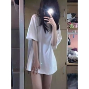 dangii纯棉白色短袖t恤女衬衫，高级感夏季休闲宽松体恤衫百搭上衣