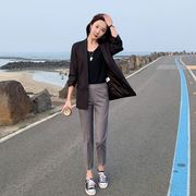 灰色烟管裤韩版女九分裤春夏，工装西裤ol显瘦休闲裤小脚直筒西装裤