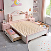 粉色儿童床女孩儿实木卧室公主，床1米5奶油，风女童单人床储物省空间