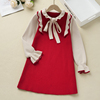 女童连衣裙秋冬装长袖针织2023红色洋气童装公主韩版毛衣裙子
