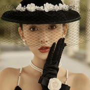 法式赫本风优雅网纱小礼帽，复古黑色名媛，表演手套礼服影楼拍照帽子