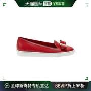 香港直邮salvatoreferragamo女士深红色牛皮，蝴蝶结平底鞋06987