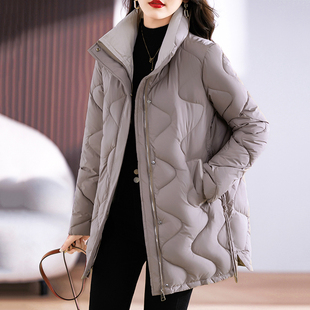 冬季羽绒棉服女中长款立领，2023韩版宽松中年，妈妈简约棉衣外套
