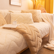 毛绒沙发垫冬季加厚防滑坐垫，简约现代纯色，皮木沙发套罩巾盖布