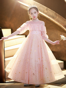 儿童礼服高端花童婚纱小女孩公主裙女童粉色钢琴演奏主持人晚礼服