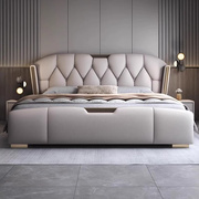 真皮床意式轻奢现代简约双人床，1.8米储物主，卧大床婚床静音木皮床