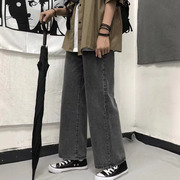 小个子学生高腰显瘦阔腿牛仔裤少女，夏ins高街潮宽松直筒裤子春秋