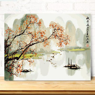 数字油画油彩画大幅中国风景客厅手工绘填色装饰挂画 秋染丽江
