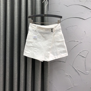 白色高腰牛仔裤裙女2024年夏天时尚假两件A字百搭包臀短裙子