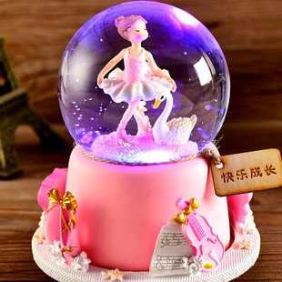 发光水晶球旋转音乐盒八音盒雪花跳舞公主芭蕾女孩生日礼物儿童节