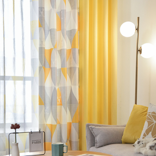 美式北欧窗帘成品几何三角麋鹿简约现代遮光客厅卧室棉麻拼接