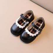 女童圆头皮鞋2022春秋季儿童单鞋黑色，学生鞋小女孩公主鞋子