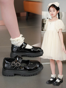 女童皮鞋2023春秋皮鞋女孩公主，鞋黑色演出鞋，高跟舞蹈鞋中大童