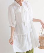 P05028日单夏季甜美日系优雅单排扣系带领显瘦女中长款衬衫