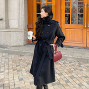「伦敦的爱」黑色中长款立领羊绒大衣女2023保暖显瘦双面呢大衣