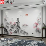 新中式山水画壁纸客厅写意水墨远山电视，背k景墙纸沙发壁画影视墙