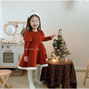现韩国童装女童，小朋友冬款天鹅绒太空棉，圣诞节新年连衣裙