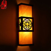 索胜中式灯具实木雕花温馨壁灯阳台宾馆走廊羊皮灯饰大气中国风灯