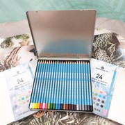 24色海韵水溶性彩色铅笔，铁盒装水溶彩铅彩绘填色上色专业学生绘画