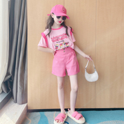 女童夏装套装2022韩版洋气中大童夏季时髦网红短袖短裤两件套