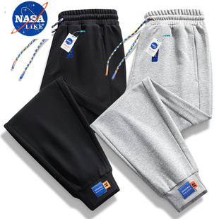 NASA联名春季薄款潮流束脚纯棉宽松黑色九分裤男运动裤休闲长裤子