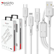 yesido数据线 一拖三便携usb线三头手机充电线跨境数据线
