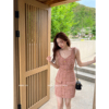 ssruan粉色吊带连衣裙女夏季无袖，法式设计感气质短款修身裙子