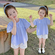 女童夏装短袖衬衫韩版女宝宝娃娃，衫薄款时髦上衣，t恤儿童衬衣洋气