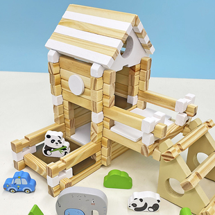 鲁班榫卯积木动手拼搭建筑师房子，小屋儿童早教益智力亲子互动玩具