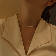 天然珍珠金珠子项链女小众Ins设计拼接锁骨链颈链优雅精致高级感