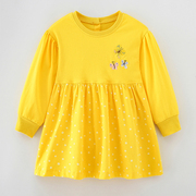 女童黄色长袖连衣裙宝宝秋季童装儿童纯棉圆领洋气公主裙T恤裙子8