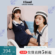 Eland衣恋海军风连衣裙夏季款清新蝴蝶结裙子休闲度假