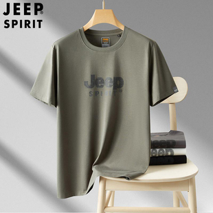 jeep短袖t恤男夏季圆领打底衫半袖，体恤男士印花休闲运动上衣