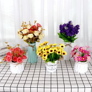 家居装饰花瓶玫瑰风信子假花仿真花塑料花客厅卧室盆栽摆件永生花