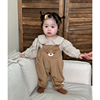 ins韩版春秋婴儿套装可爱格子衬衫小熊背带连体裤子女宝宝两件套
