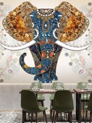 3d立体泰国大象墙纸东南亚风情，餐厅电视背景墙布玄关民宿装饰壁纸
