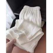 慵懒松弛棉麻阔腿裤女高端白色亚麻裤子女夏季薄款松紧腰休闲长裤