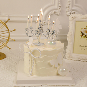 女神生日蛋糕装饰复古欧式烛台摆件珍珠蝴蝶结仙女蜡烛插件