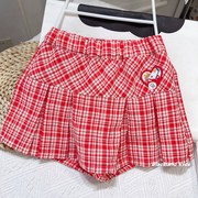 23夏款韩版童装女童红格子裙裤，1-4岁宝宝儿童，好看的红色短裤子