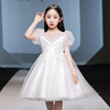 女童连衣裙白色2024洋气礼服，夏季女孩公主裙，蓬蓬纱裙儿童裙子