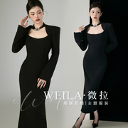 高级纯欲时尚杂志肖像照黑色连衣裙礼服名媛艺术写真影楼拍照服装