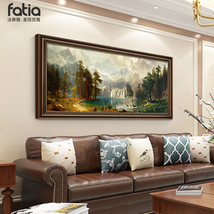 手绘油画客厅，挂画聚宝盆山水画美式装饰画沙发背景墙，欧式风景壁画