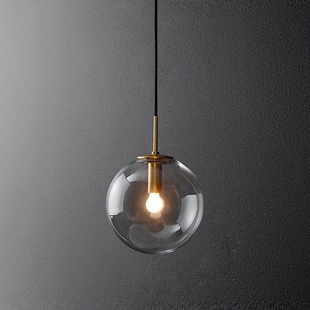 轻奢黄铜玻璃球形吊灯现代创意，餐厅吧台装饰卧室，床头透明圆球灯具