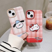 适用苹果15iPhone14promax贴皮格纹13pro超火卡通帕恰狗Kitty猫手机壳12pro防摔11防滑新男女款高级感保护套