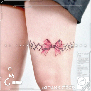 MG tattoo 日系原宿软萌少女粉色蝴蝶结穿刺腿环手环防水纹身贴纸
