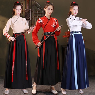 武侠风(武侠风)汉服，女古装弓箭中国风红武侠，传统舞蹈学生年会演出服饰全套